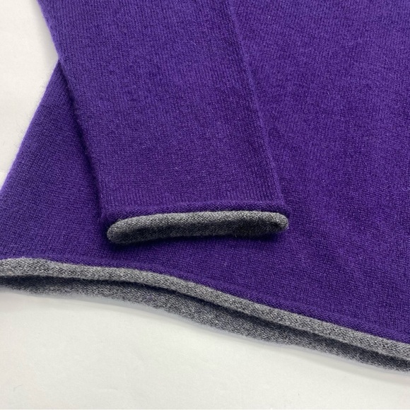 Peck & Peck Women’s Cashmere Purple V-Neck Sweater with Gray Trim Medium - Picture 4 of 11
